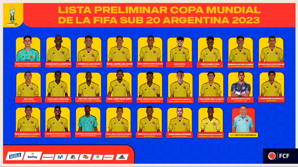 Convocados de Colombia para el Mundial Sub-20 de Argentina 2023
